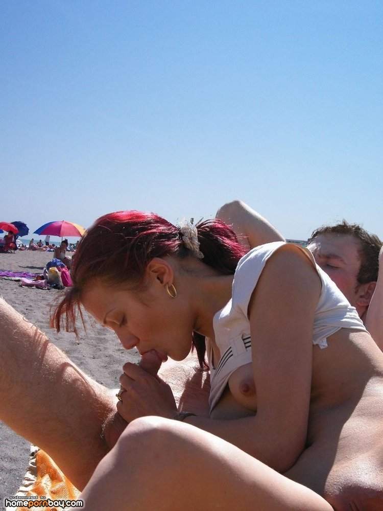 Nudist slut suck dick on beach