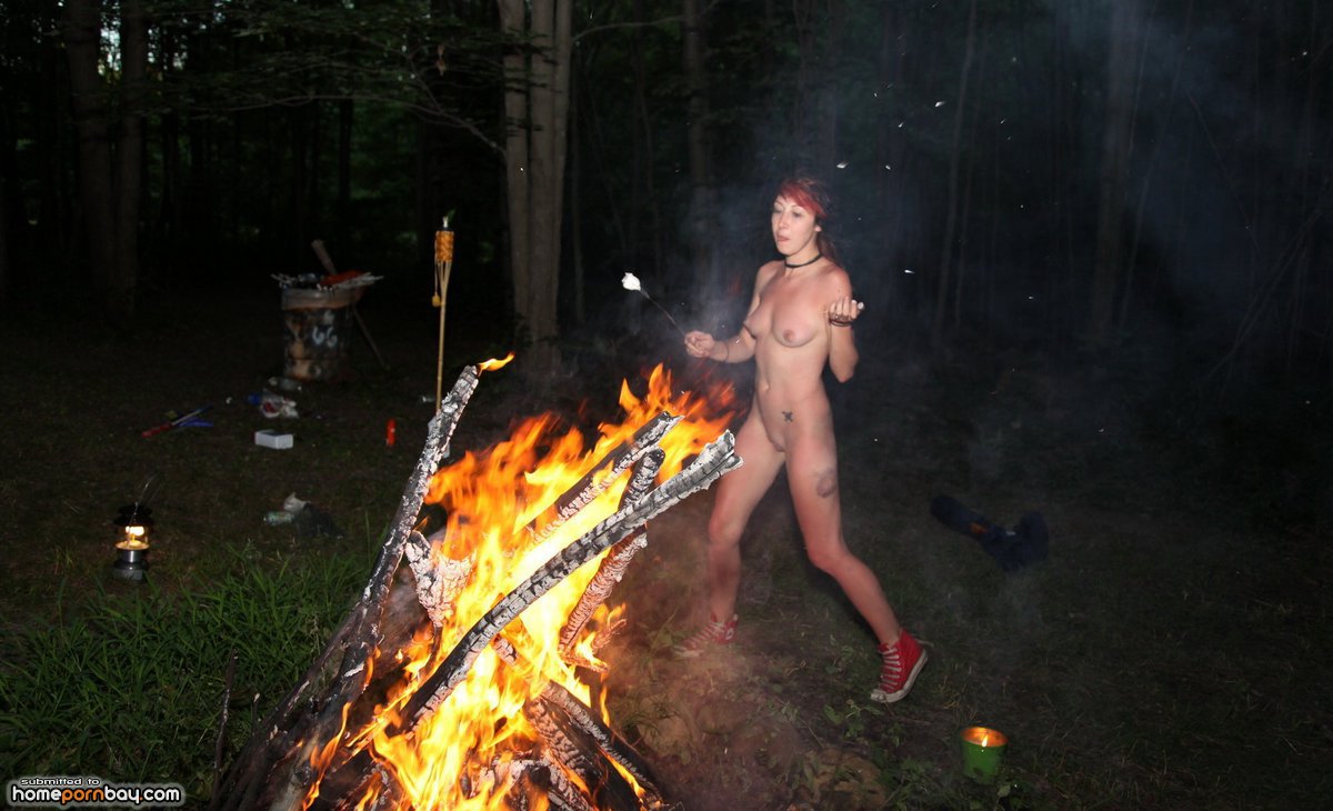 naked girls near fire.