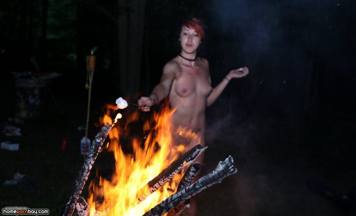 naked girls near fire.