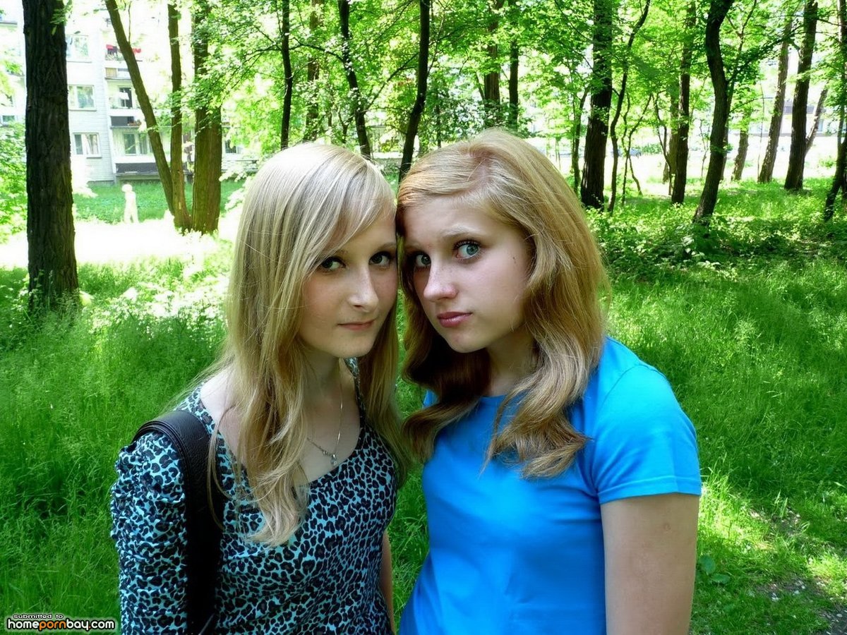 Two amateur GFs with small tits posing outdoors